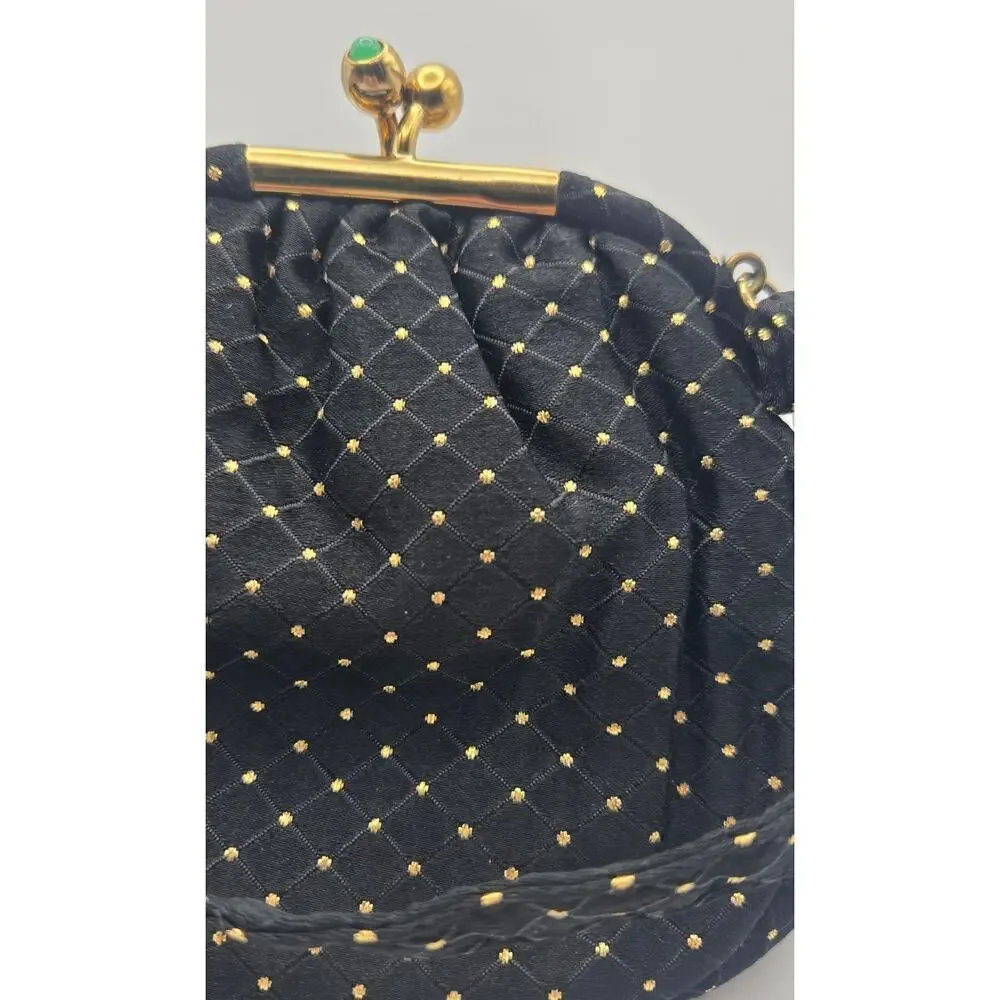 Frilo Vintage Black and Gold Polka Dot Clutch/Wristlet Purse